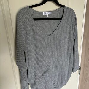 Gray V-Neck Ribbed Women's Top